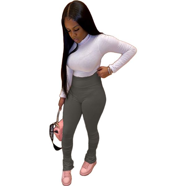 women high waist stacked pants solid color slim sport pants ladies casual trousers, Black;white
women high waist stacked pants solid color slim sport pants ladies casual trousers, Black;white