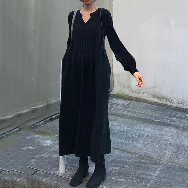 women knitted dress autumn winter korean japanese style solid color simple casual loose lantern sleeve a-line sweater dresses 201110, Black;gray
women knitted dress autumn winter korean japanese style solid color simple casual loose lantern sleeve a-line sweater dresses 201110, Black;gray