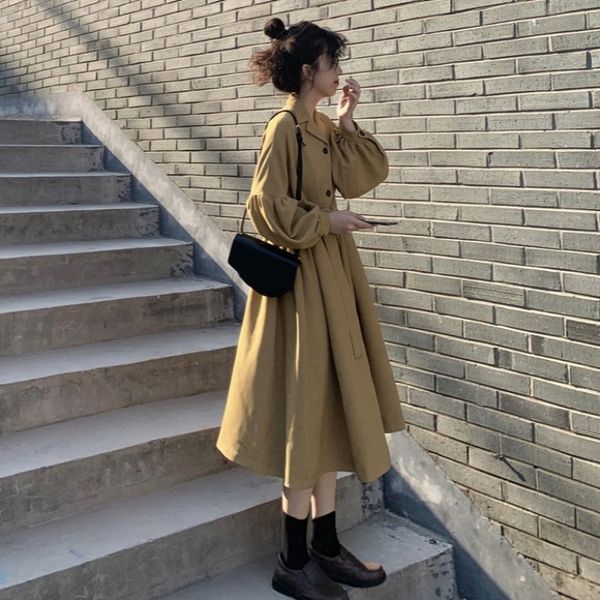 spring autumn women's fashion solid color turn-down collar single breasted loose medium length over the knee trench coat, Gray
spring autumn women's fashion solid color turn-down collar single breasted loose medium length over the knee trench coat, Gray