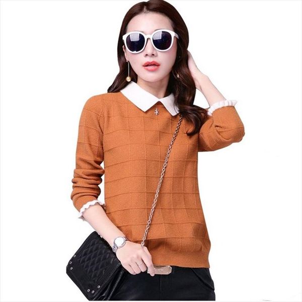 autumn winter women sweater new doll collar long sleeved knitwear pullover sweater large size short knit jumper female y63, White;black
autumn winter women sweater new doll collar long sleeved knitwear pullover sweater large size short knit jumper female y63, White;black
