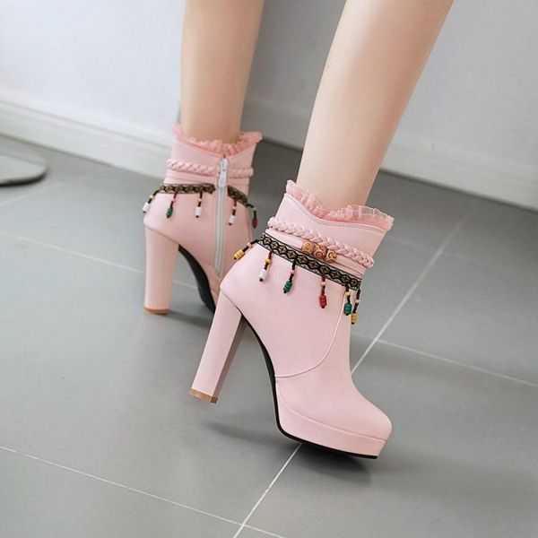 korean thick platform white single female high heel short tassel size women's boots, Black
korean thick platform white single female high heel short tassel size women's boots, Black