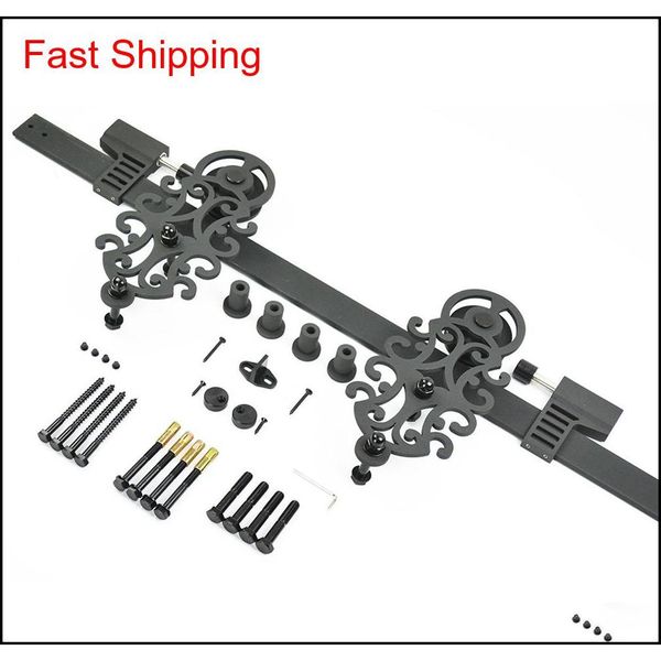 ornate design 5-16ft single wood sliding barn door hardware kit royal black steel sliding qylpuf homes2011