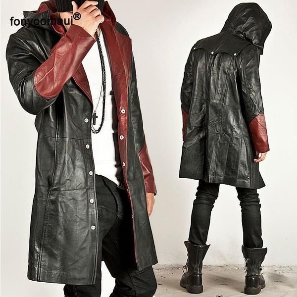 men pu leather splicing color long hooded coat double breasted turn-down collar cut sew contrast jacket windbreaker large size1, Black
men pu leather splicing color long hooded coat double breasted turn-down collar cut sew contrast jacket windbreaker large size1, Black
