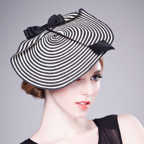 headdress handmade straw woven british black and white striped hat beret hat headdress, Blue;gray
headdress handmade straw woven british black and white striped hat beret hat headdress, Blue;gray