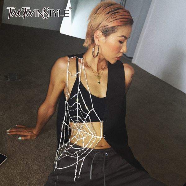 twotwinstyle asymmetrical women vest jacket v neck sleeveless irregular hem diamonds vests for female fashion clothing tide 201027, Black;white
twotwinstyle asymmetrical women vest jacket v neck sleeveless irregular hem diamonds vests for female fashion clothing tide 201027, Black;white