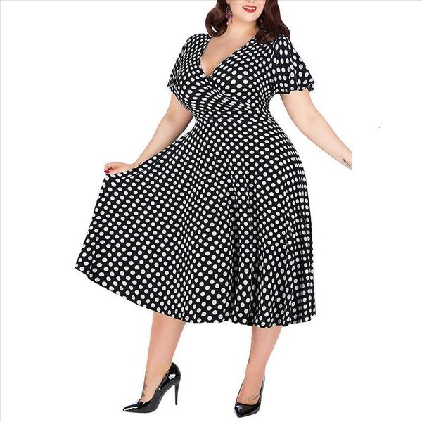 38# women polka dot dress summer casual plus size v-neck short sleeve elegant midi dresses office ladies bis sizes work dress, Black;gray
38# women polka dot dress summer casual plus size v-neck short sleeve elegant midi dresses office ladies bis sizes work dress, Black;gray