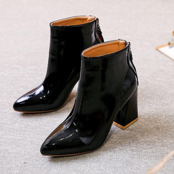 boots office lady bright leather back zipper thick heel fashion pointed toe party short high 9cm winter, Black
boots office lady bright leather back zipper thick heel fashion pointed toe party short high 9cm winter, Black