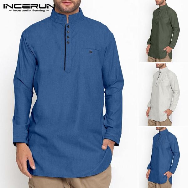 incerun vintage men shirt cotton stand collar long sleeve button solid color long shirts men suit muslim clothing 2021 5xl, White;black
incerun vintage men shirt cotton stand collar long sleeve button solid color long shirts men suit muslim clothing 2021 5xl, White;black