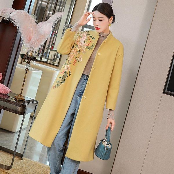 women's wool & blends chinese style retro embroidery floral single-breasted wrist sleeve over the knee mid-length woolen coat women s-2, Black
women's wool & blends chinese style retro embroidery floral single-breasted wrist sleeve over the knee mid-length woolen coat women s-2, Black