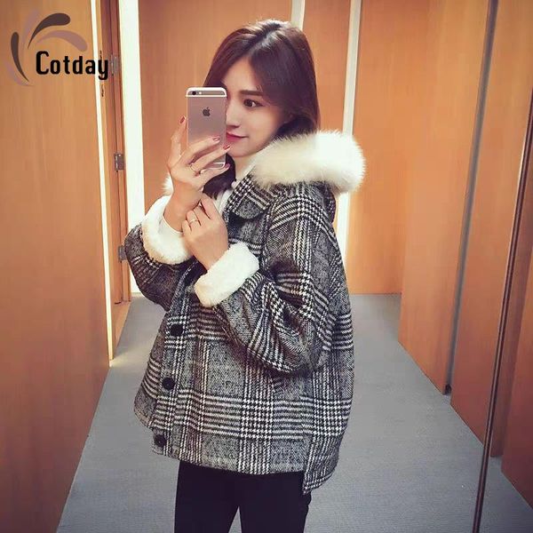 cotday cotton short loose plaid female with hooeed fur thicken korean style casual 2020 new women winter warm jacket coat, Black
cotday cotton short loose plaid female with hooeed fur thicken korean style casual 2020 new women winter warm jacket coat, Black