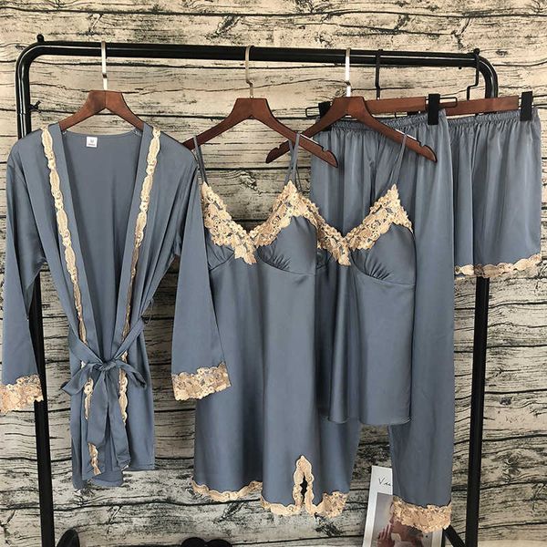 women satin sleepwear 5 pieces pyjamas lace pajamas sleep lounge pijama silk night home clothing pajama suit dt191024, Black;red
women satin sleepwear 5 pieces pyjamas lace pajamas sleep lounge pijama silk night home clothing pajama suit dt191024, Black;red