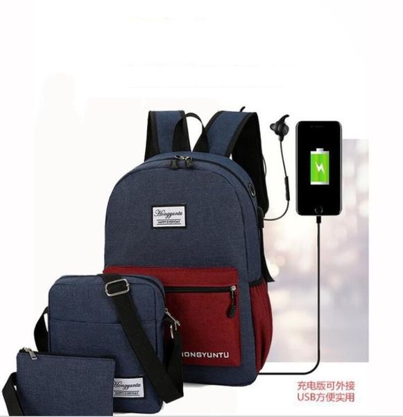 new three-piece wear-resistant computer backpack rechargeable casual canvas bag high school student school bag
new three-piece wear-resistant computer backpack rechargeable casual canvas bag high school student school bag