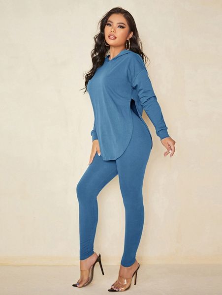 sxy solid split curved hem hoodie & leggings u3sf#, White
sxy solid split curved hem hoodie & leggings u3sf#, White