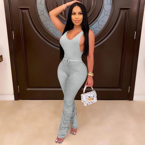 2 pcs women solid color outfits, adults casual style backless u-shaped neck vest + ruched pants with drawstring autumn winter, Gray
2 pcs women solid color outfits, adults casual style backless u-shaped neck vest + ruched pants with drawstring autumn winter, Gray