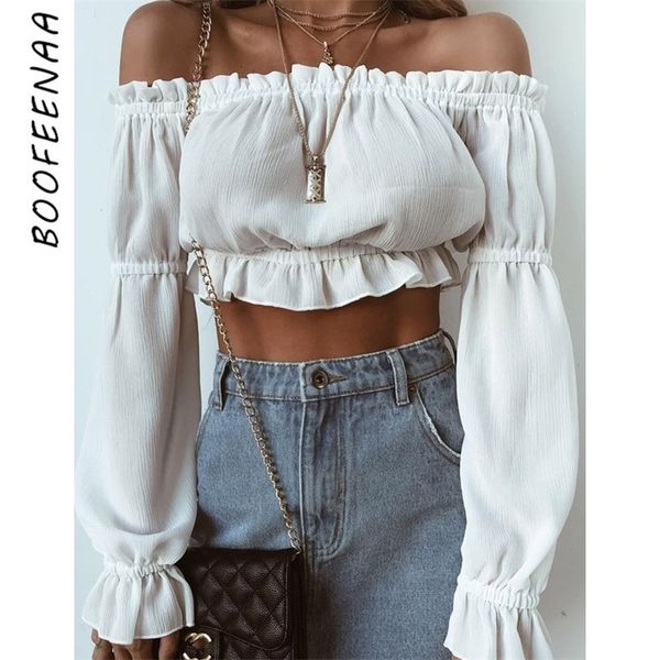 boofeenaa white chiffon ruffle long sleeve off shoulder crop spring women blouses shirts boho blusas c86-h77 y200828
boofeenaa white chiffon ruffle long sleeve off shoulder crop spring women blouses shirts boho blusas c86-h77 y200828