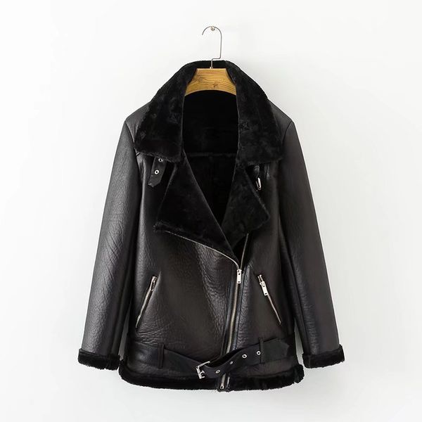 2021 new winter women female warm thick outerwear faux leather lambs wool fur collar jacket coats i1uj, Black
2021 new winter women female warm thick outerwear faux leather lambs wool fur collar jacket coats i1uj, Black