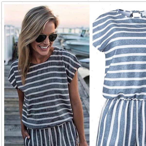 casual striped o neck short sleeve playsuit summer elastic waist slim back lace up women jumpsuits female streetwear overalls, Black;white
casual striped o neck short sleeve playsuit summer elastic waist slim back lace up women jumpsuits female streetwear overalls, Black;white