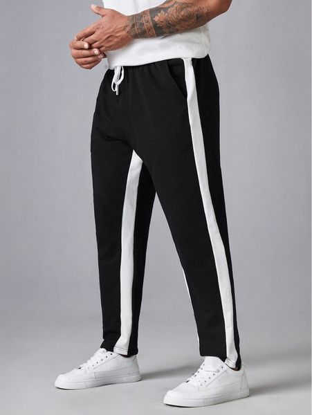 extended sizes men contrast seam side drawstring waist sweatpants n66s#, Black
extended sizes men contrast seam side drawstring waist sweatpants n66s#, Black