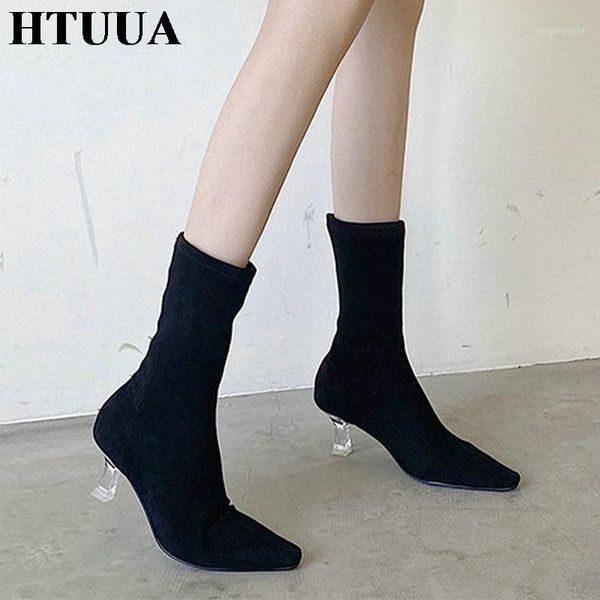 htuua fashion transparent heel ankle boots for women flock stretch socks boots women's short autumn winter shoes sx43061, Black
htuua fashion transparent heel ankle boots for women flock stretch socks boots women's short autumn winter shoes sx43061, Black
