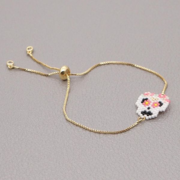 go2boho halloween skull bracelet miyuki beads girl jewelry festival gift for child handmade bracelets pink jewellery wholesale wmtptu, Bronze;silver