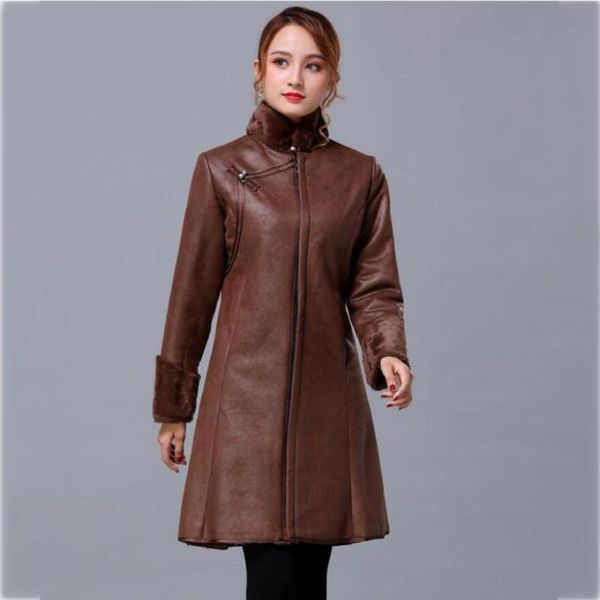 women's leather & faux winter deerskin women coat slim tang suit style jacket stand collar plus velvet thickening female fashion, Black
women's leather & faux winter deerskin women coat slim tang suit style jacket stand collar plus velvet thickening female fashion, Black