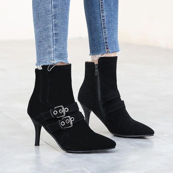 solid black gray belt buckle pointed toe elegant thin high heels women's ankle boots 2020 autumn winter womens boots shoes
solid black gray belt buckle pointed toe elegant thin high heels women's ankle boots 2020 autumn winter womens boots shoes