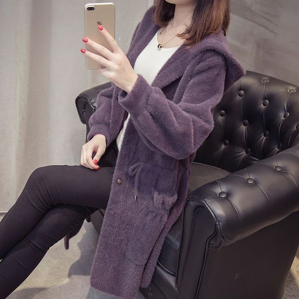 women autumn winter imitation mink cashmere knitted cardigans new loose sweater coats female hooded casual outerwear t135 y200720, White;black
women autumn winter imitation mink cashmere knitted cardigans new loose sweater coats female hooded casual outerwear t135 y200720, White;black