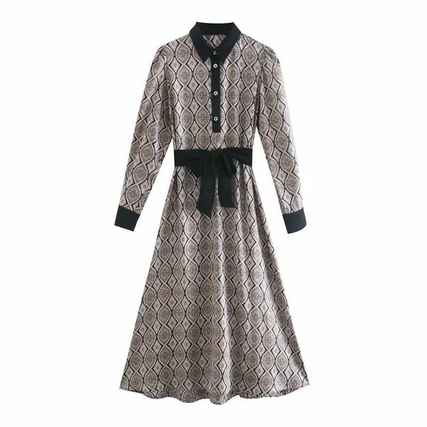 2021 new vintage printed shirt women fashion contrast tied belt long sleeve midi dress woman button retro elegant dresses jxfx, Black;gray
2021 new vintage printed shirt women fashion contrast tied belt long sleeve midi dress woman button retro elegant dresses jxfx, Black;gray