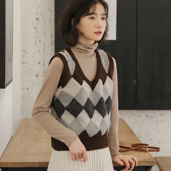 early diamond vestautumn 2020 new diamond plaidstyle knitted vest women's korean v-neck vest sleeveless sweater knitting l5l7w, White;black
early diamond vestautumn 2020 new diamond plaidstyle knitted vest women's korean v-neck vest sleeveless sweater knitting l5l7w, White;black