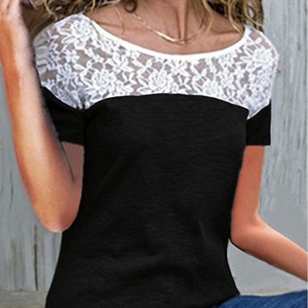 2019 new round neck lace loose t-shirt women lace stitching t-shirt summer short sleeve women 3035 095u3, White
2019 new round neck lace loose t-shirt women lace stitching t-shirt summer short sleeve women 3035 095u3, White