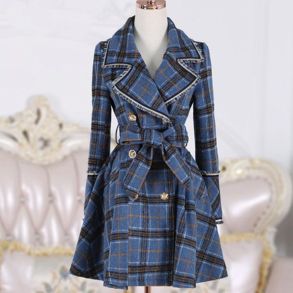 women's wool & blends vintage elegant plaid women coat autumn winter double breasted slim overcoat, Black
women's wool & blends vintage elegant plaid women coat autumn winter double breasted slim overcoat, Black