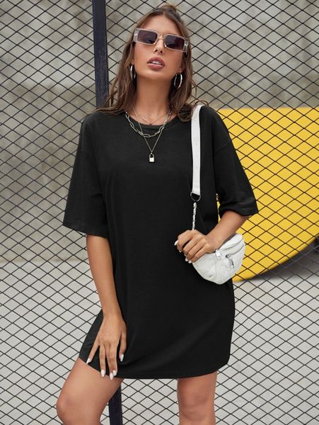 drop shoulder tee dress q8ya#, Black;gray