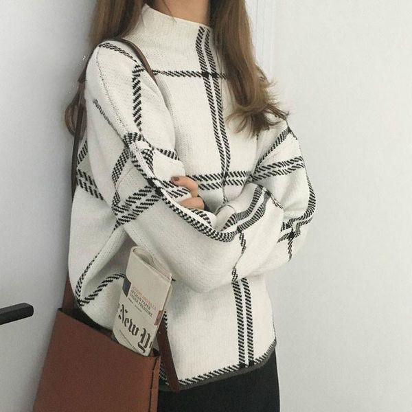 2020 winter new women's pullovers sweater fashion plaid turtleneck loose knit full sleeve korean casual, White;black
2020 winter new women's pullovers sweater fashion plaid turtleneck loose knit full sleeve korean casual, White;black