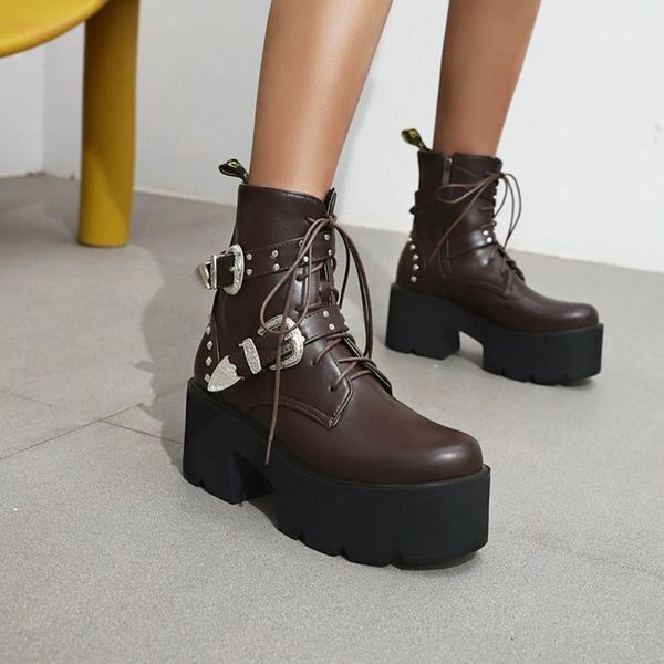 us4-11 womens round toe rivet studed belt buckle lace up ankle boots platform chunky high heel motorcycle shoes plus size 2color1, Black
us4-11 womens round toe rivet studed belt buckle lace up ankle boots platform chunky high heel motorcycle shoes plus size 2color1, Black
