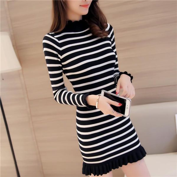 autumn/winter striped women's sleeves medium long plush thick 2020 slimmed-down knit sweater, White;black
autumn/winter striped women's sleeves medium long plush thick 2020 slimmed-down knit sweater, White;black