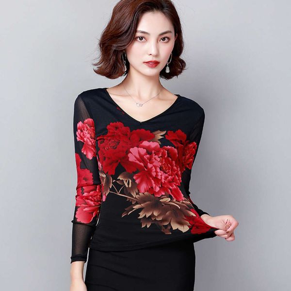 printed mh bottomed women's long sleeve spring 2019 top, Black;gray