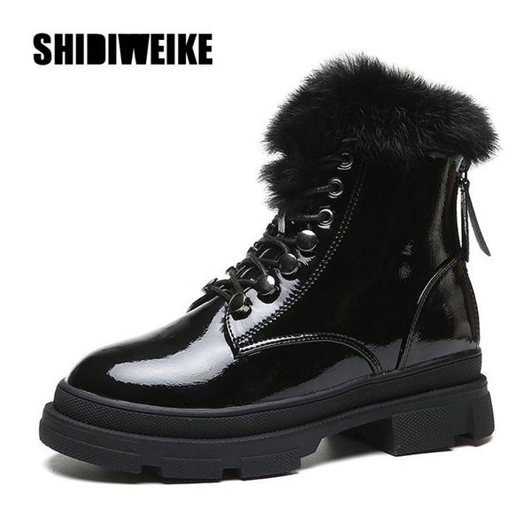 boots women high heels warm fur shoes woman ankle cool winter black square v392