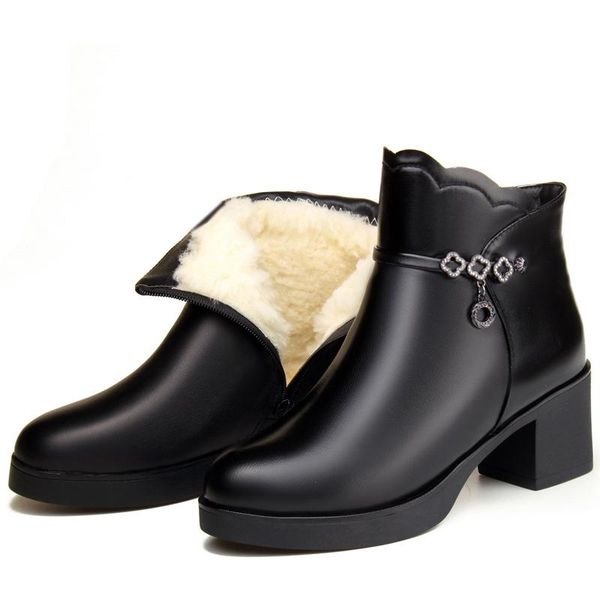 boots full cowhide wool warm winter women snow plus size fashion elegant thick heels leather, Black
boots full cowhide wool warm winter women snow plus size fashion elegant thick heels leather, Black