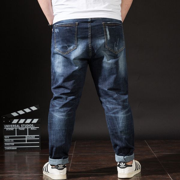 autumn new cotton elastic trend jeans men's fatter plus size ground white fat loose large pants, Blue
autumn new cotton elastic trend jeans men's fatter plus size ground white fat loose large pants, Blue