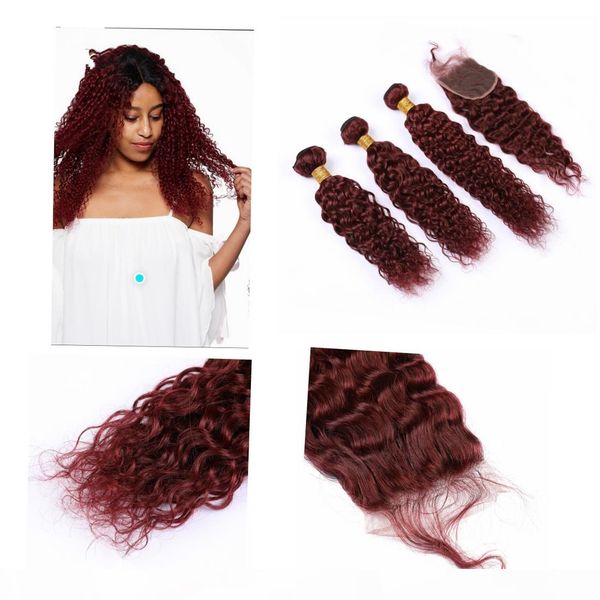 brazilian hair bundles with closure water wavy 4" * 4" virgin hair weave human hair bundles #99j color, Black;brown
brazilian hair bundles with closure water wavy 4" * 4" virgin hair weave human hair bundles #99j color, Black;brown