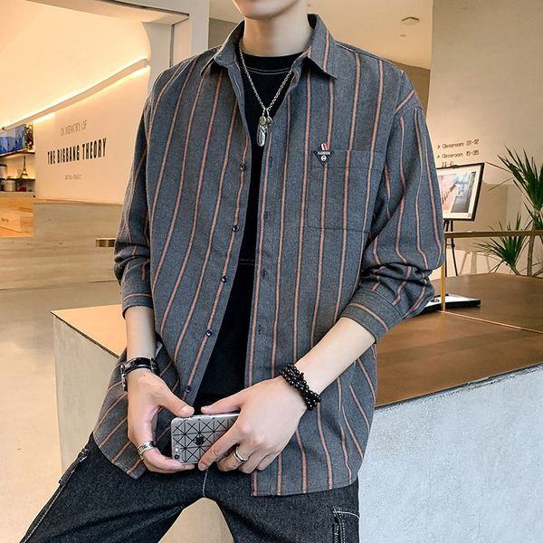 long sleeve men's 2020 autumn stripe shirt bf harajuku loose net red ins casual coat men, White;black
long sleeve men's 2020 autumn stripe shirt bf harajuku loose net red ins casual coat men, White;black