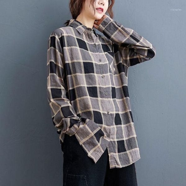 women's blouses & shirts 2021 spring autumn arts style women long sleeve loose 100% cotton plaid turn-down collar casual m5371, White
women's blouses & shirts 2021 spring autumn arts style women long sleeve loose 100% cotton plaid turn-down collar casual m5371, White
