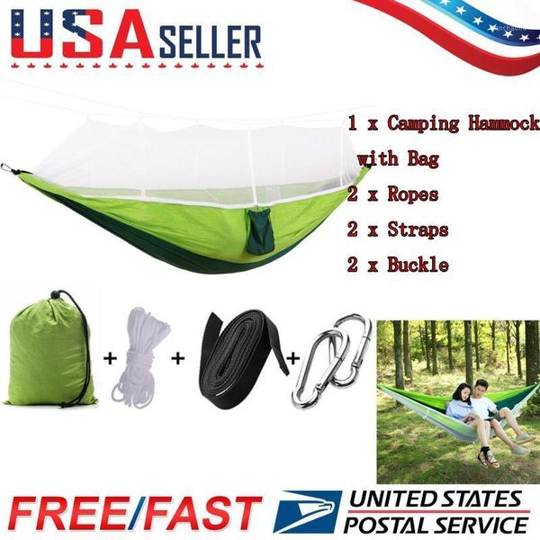 

tents and shelters 1-2 person portable outdoor camping hammock with mosquito net ultralight travel parachute hanging bed hunting sleeping sw