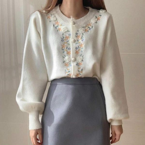 women's knits & tees autumn women flower embroidery knitted cardigans korean chic single breasted long sleeve sweaters lady sweet o-nec, White
women's knits & tees autumn women flower embroidery knitted cardigans korean chic single breasted long sleeve sweaters lady sweet o-nec, White