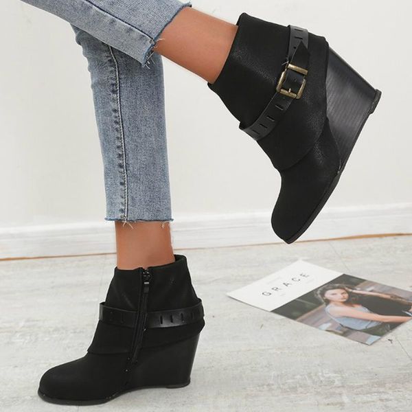 height increasing wedges heel women ankle boots pu leather buckle decoration rubber sole fashion elegant ladies shoes female, Black
height increasing wedges heel women ankle boots pu leather buckle decoration rubber sole fashion elegant ladies shoes female, Black