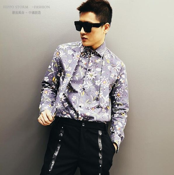 men's casual shirts cotton fashion punk shirt men long sleeve grey flowers teenage korean mens personality stage singer dance b671, White;black
men's casual shirts cotton fashion punk shirt men long sleeve grey flowers teenage korean mens personality stage singer dance b671, White;black