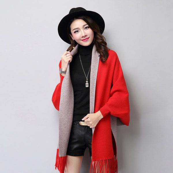 scarves muffler autumn winter thick knitted cardigan tassel reversible aritifical cashmere coat bat sleeve sweater women's cape echarpe, Blue;gray
scarves muffler autumn winter thick knitted cardigan tassel reversible aritifical cashmere coat bat sleeve sweater women's cape echarpe, Blue;gray