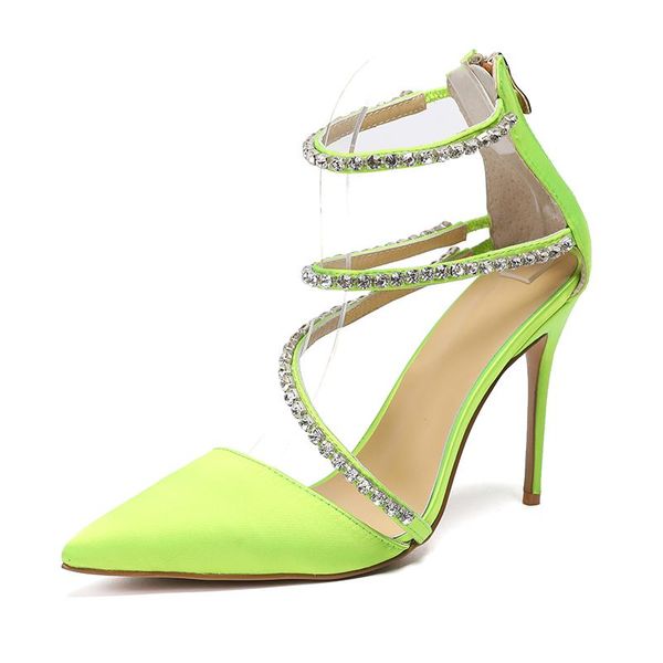 fashion lady neon green satin crystal strappy point toe high heels shoes stiletto heel 10cm big size, Black
fashion lady neon green satin crystal strappy point toe high heels shoes stiletto heel 10cm big size, Black