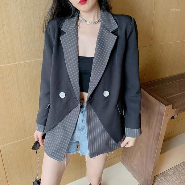 korean style stripe blazer female autumn design irregular stripe stitching long sleeve suit jacket 1, White;black
korean style stripe blazer female autumn design irregular stripe stitching long sleeve suit jacket 1, White;black