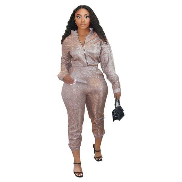 long sleeve stand collar cardigan zipper coat womens two piece pants solid color fashion casual female clothing, White
long sleeve stand collar cardigan zipper coat womens two piece pants solid color fashion casual female clothing, White